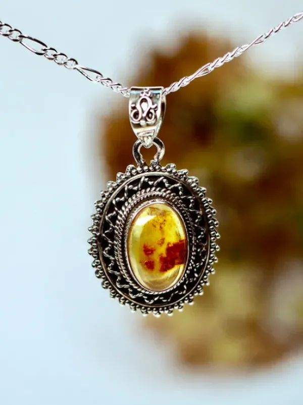 The TwoSisters Edelsteen Hanger-Amber Edelsteen hanger 925 zilver
