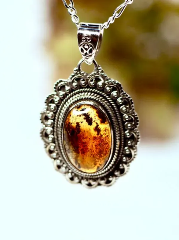 The TwoSisters Edelsteen Hanger-Amber Edelsteen hanger 925 zilver