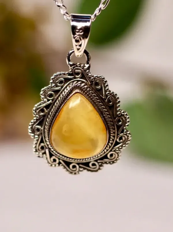 The TwoSisters Edelsteen Hanger-Amber Edelsteen hanger 925 zilver