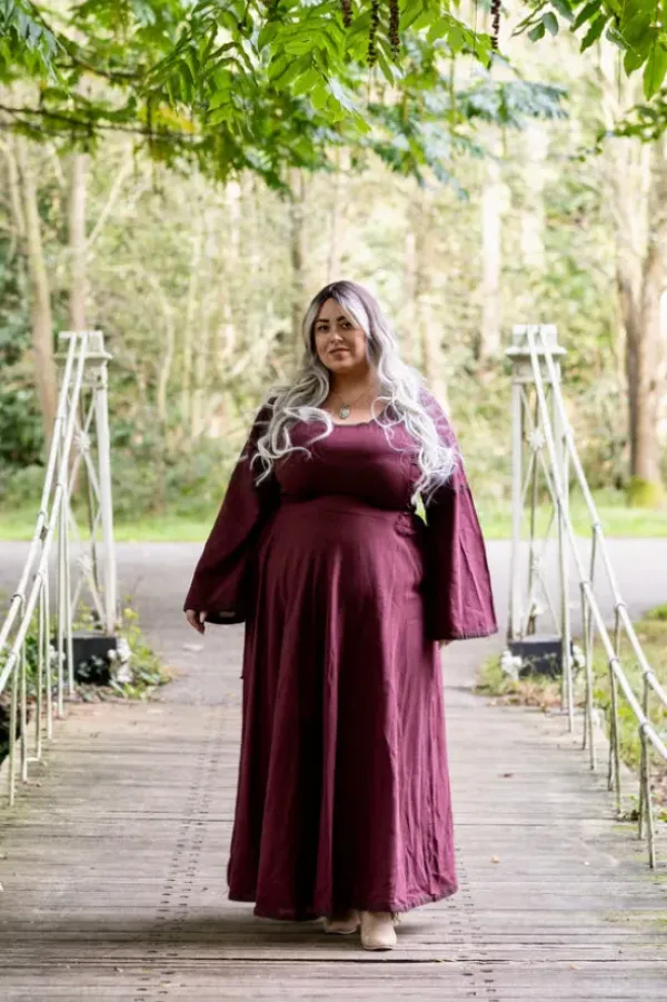 The TwoSisters Plus Size|Plus Size-Berkana Jurk Marroon Rood (t/m maat 52)