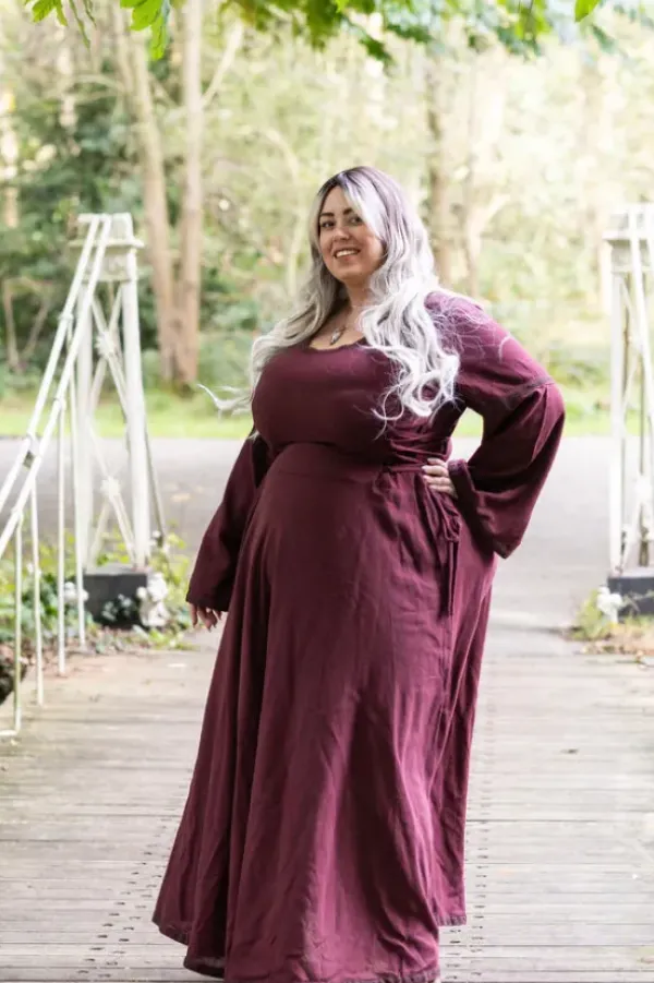 The TwoSisters Plus Size|Plus Size-Berkana Jurk Marroon Rood (t/m maat 52)