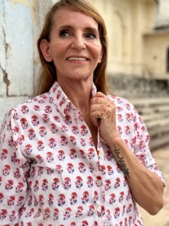 The TwoSisters Tops|Lange Mouw-Blockprint Blouse (limited Edition)