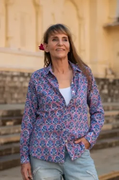 The TwoSisters Tops|Lange Mouw-Blockprint Blouse (limited Edition)