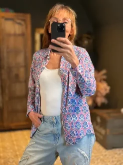 The TwoSisters Tops|Lange Mouw-Blockprint Blouse (limited Edition)