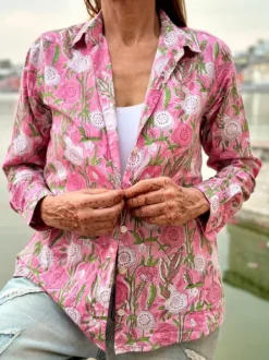 The TwoSisters Tops|Lange Mouw-Blockprint Blouse (limited Edition)