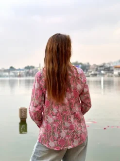 The TwoSisters Tops|Lange Mouw-Blockprint Blouse (limited Edition)