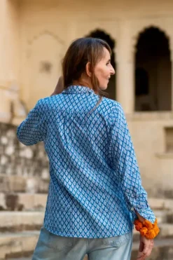 The TwoSisters Tops|Lange Mouw-Blockprint Blouse (limited Edition)