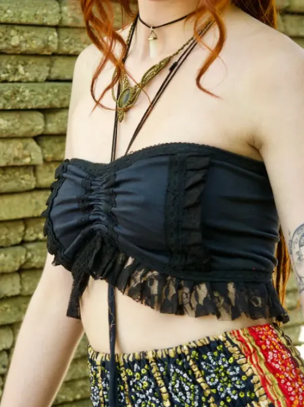 The TwoSisters Tops|Bratops-Burlesque top Zwart