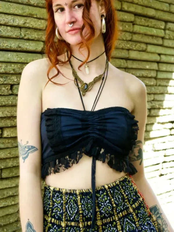 The TwoSisters Tops|Bratops-Burlesque top Zwart