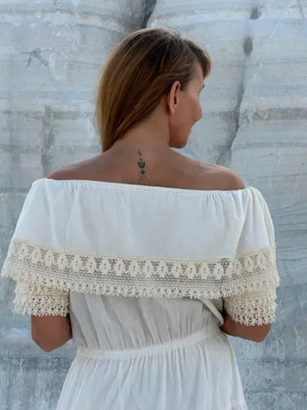 The TwoSisters Gypsy|Zomer-Danu Lange jurk Gebroken wit