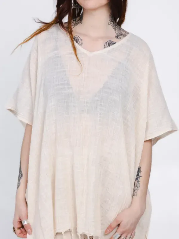 The TwoSisters Plus Size|Nomad Chic Collectie-Desert Breeze poncho Gebroken wit