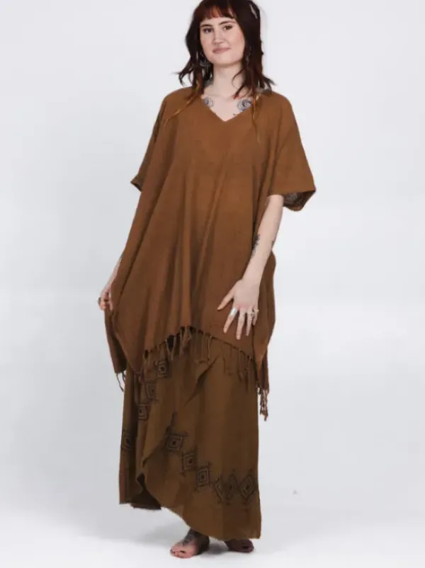 The TwoSisters Plus Size|Nomad Chic Collectie-Desert Breeze poncho Lichtbruin