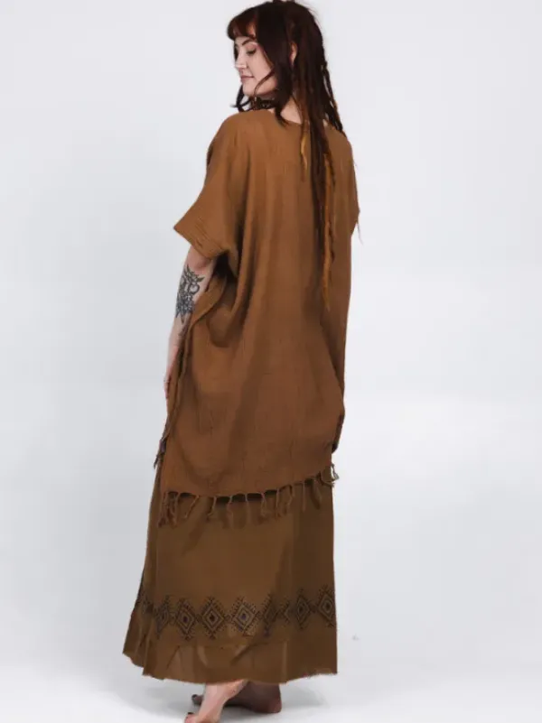 The TwoSisters Plus Size|Nomad Chic Collectie-Desert Breeze poncho Lichtbruin