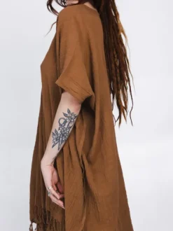 The TwoSisters Plus Size|Nomad Chic Collectie-Desert Breeze poncho Lichtbruin