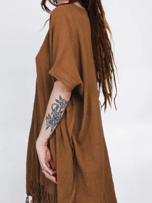 The TwoSisters Plus Size|Nomad Chic Collectie-Desert Breeze poncho Lichtbruin