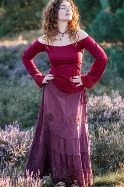 The TwoSisters Tops|Lange Mouw-Devi Boho top Marroon Rood