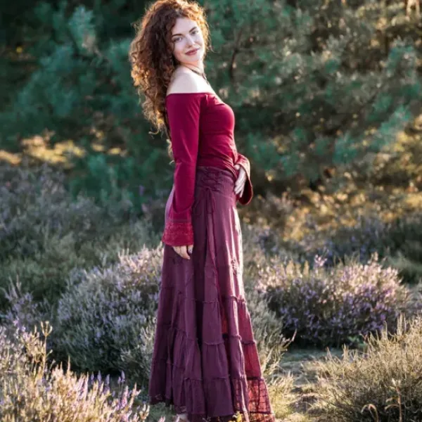 The TwoSisters Tops|Lange Mouw-Devi Boho top Marroon Rood