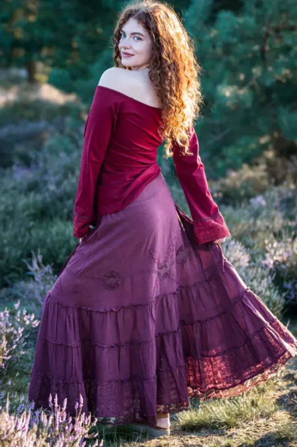 The TwoSisters Tops|Lange Mouw-Devi Boho top Marroon Rood