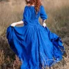 The TwoSisters Bohemian|Bohemian Jurken-Dream Dress Blauw Broderie