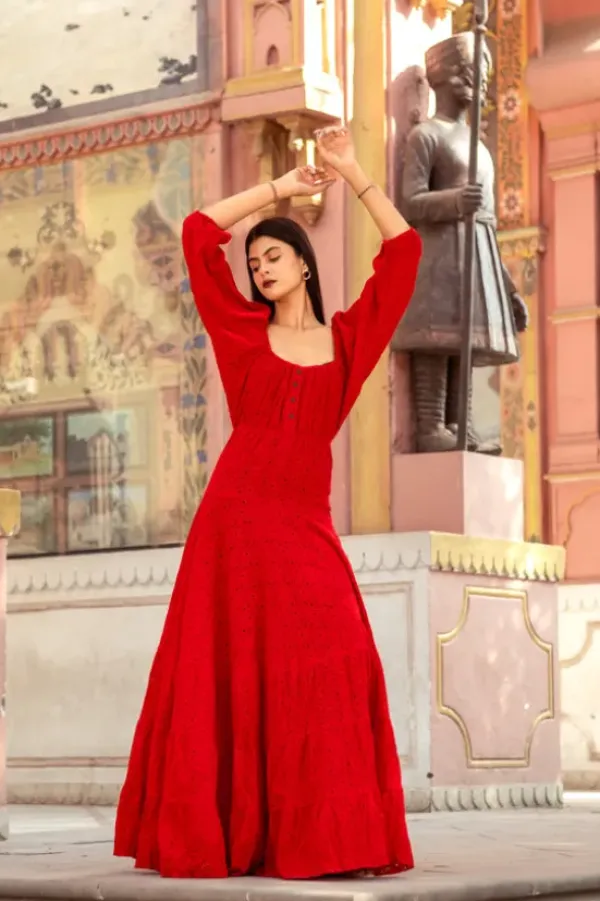 The TwoSisters Bohemian|Bohemian Jurken-Dream Dress Rood Broderie