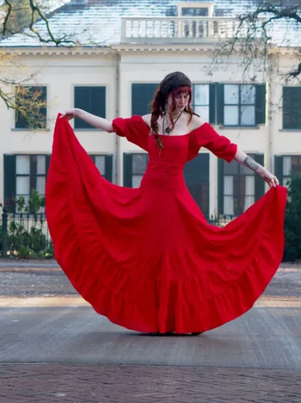 The TwoSisters Bohemian|Bohemian Jurken-Dream Dress Rood Broderie