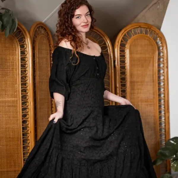 The TwoSisters Bohemian|Bohemian Jurken-Dream Dress Zwart Broderie