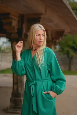 The TwoSisters Plus Size|Gypsy-Elora overhemd jurk Groen