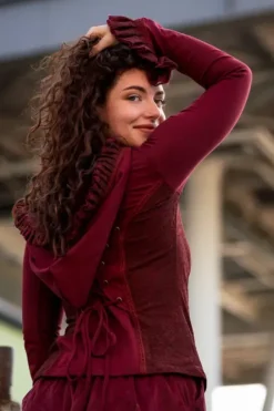 The TwoSisters Tops|Plus Size-Elven Hoodie Top Marroonrood