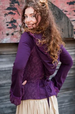 The TwoSisters Tops|Plus Size-Elven Hoodie Top Paars