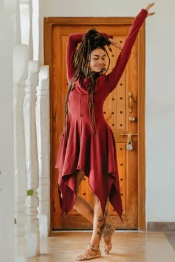The TwoSisters Plus Size|Gypsy-Elven Pixie Dress Marroon Rood