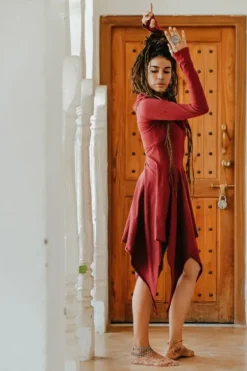 The TwoSisters Plus Size|Gypsy-Elven Pixie Dress Marroon Rood