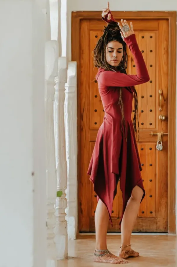 The TwoSisters Plus Size|Gypsy-Elven Pixie Dress Marroon Rood