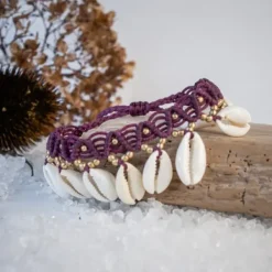 The TwoSisters Enkelbandjes-Enkelbandje Macramé Kauri Paars