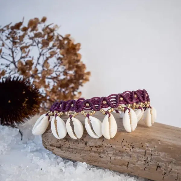 The TwoSisters Enkelbandjes-Enkelbandje Macramé Kauri Paars