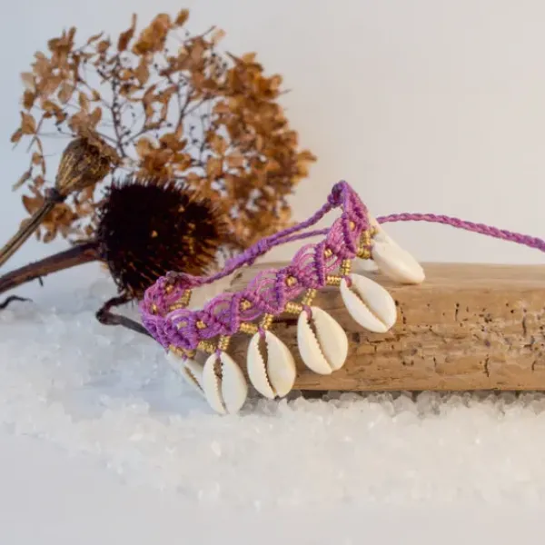 The TwoSisters Enkelbandjes-Enkelbandje Macramé Kauri Lila