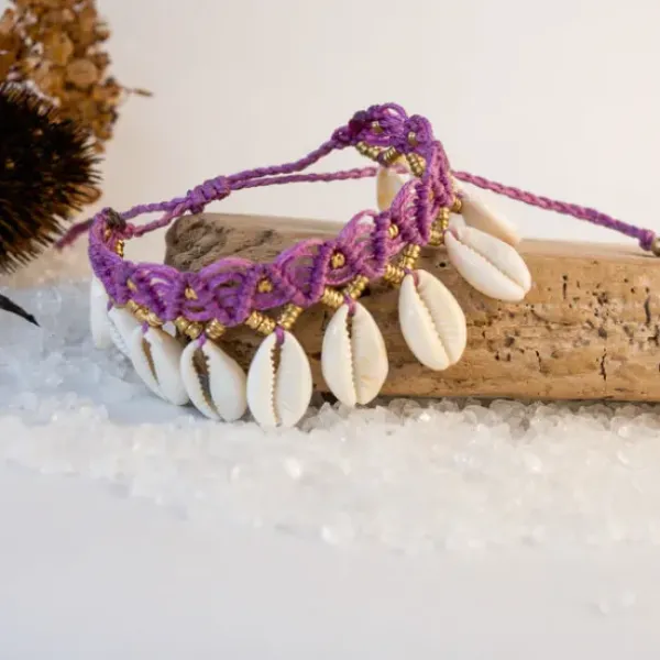 The TwoSisters Enkelbandjes-Enkelbandje Macramé Kauri Lila