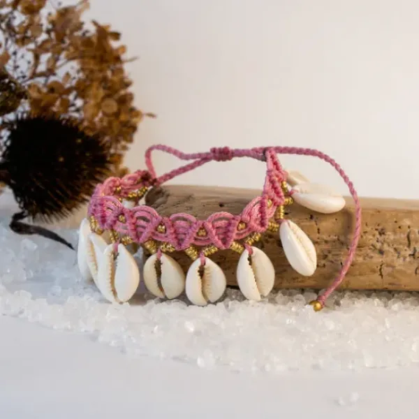The TwoSisters Enkelbandjes-Enkelbandje Macramé Kauri Roze
