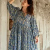 The TwoSisters Plus Size|Zwangerschapsjurk-Fay Jurk Handblock Blauw