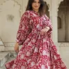 The TwoSisters Plus Size|Zwangerschapsjurk-Fay Jurk Handblock Rood