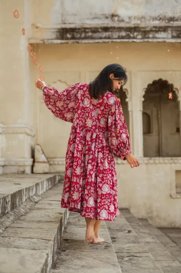 The TwoSisters Plus Size|Zwangerschapsjurk-Fay Jurk Handblock Rood