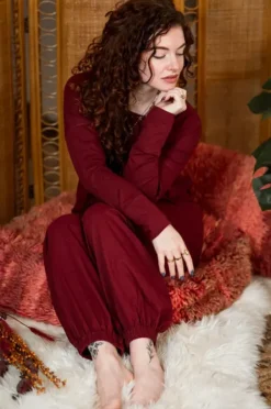 The TwoSisters Broeken|Broeken En Legging-Flow Pant Marroon rood