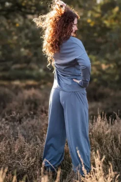 The TwoSisters Tops|Lange Mouw-Flow Sweater Grijs / Blue