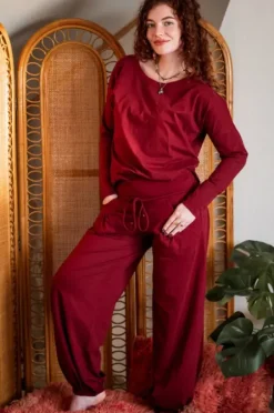 The TwoSisters Tops|Lange Mouw-Flow Sweater Marroon rood