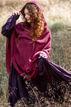 The TwoSisters Plus Size-Hooded Poncho Marroon