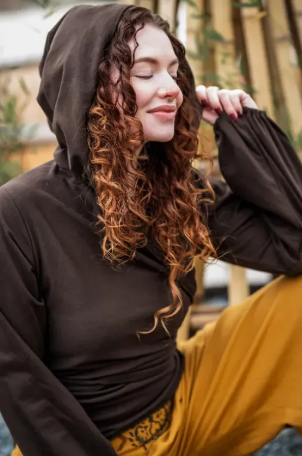 The TwoSisters Plus Size|Tops-Hooded Vest Sweater Donkerbruin