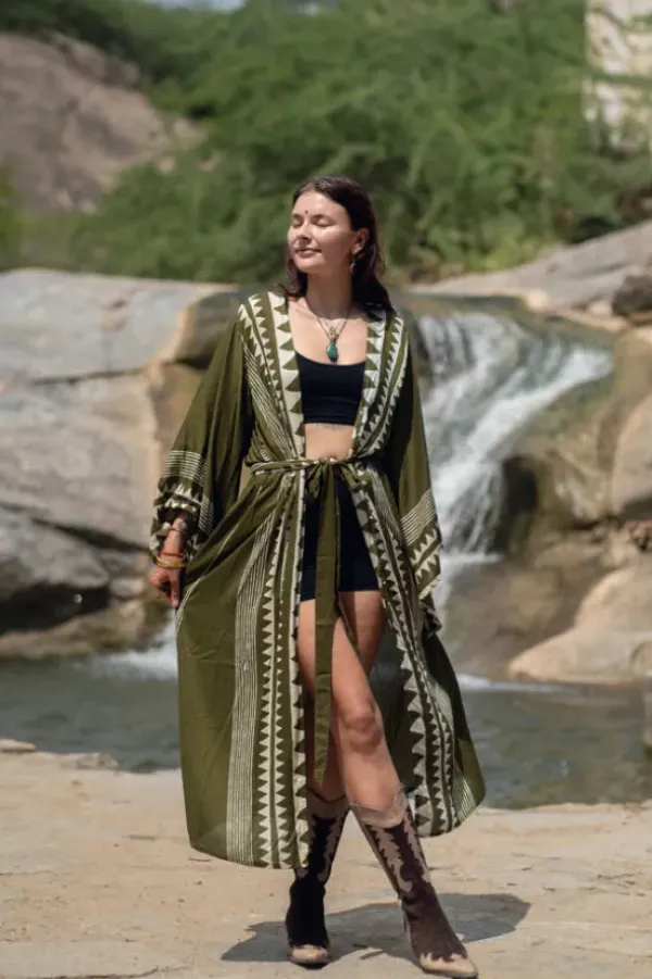 The TwoSisters Kaftan-Kimono Jurk Zahara Groen