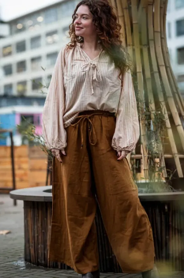 The TwoSisters Tops|Lange Mouw-Kira Blouse Licht Khadi katoen