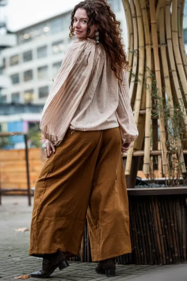 The TwoSisters Tops|Lange Mouw-Kira Blouse Licht Khadi katoen
