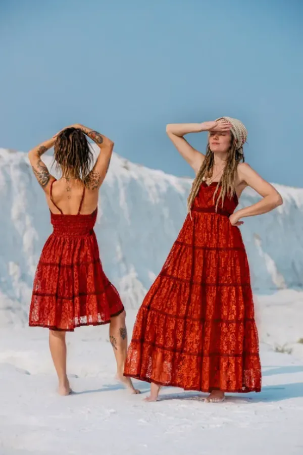 The TwoSisters Gypsy|Zomer-Litha Dress kort marroon rood