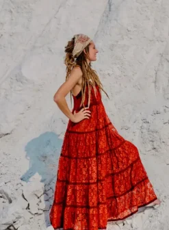 The TwoSisters Gypsy|Zomer-Litha Dress Lang Marroon Rood